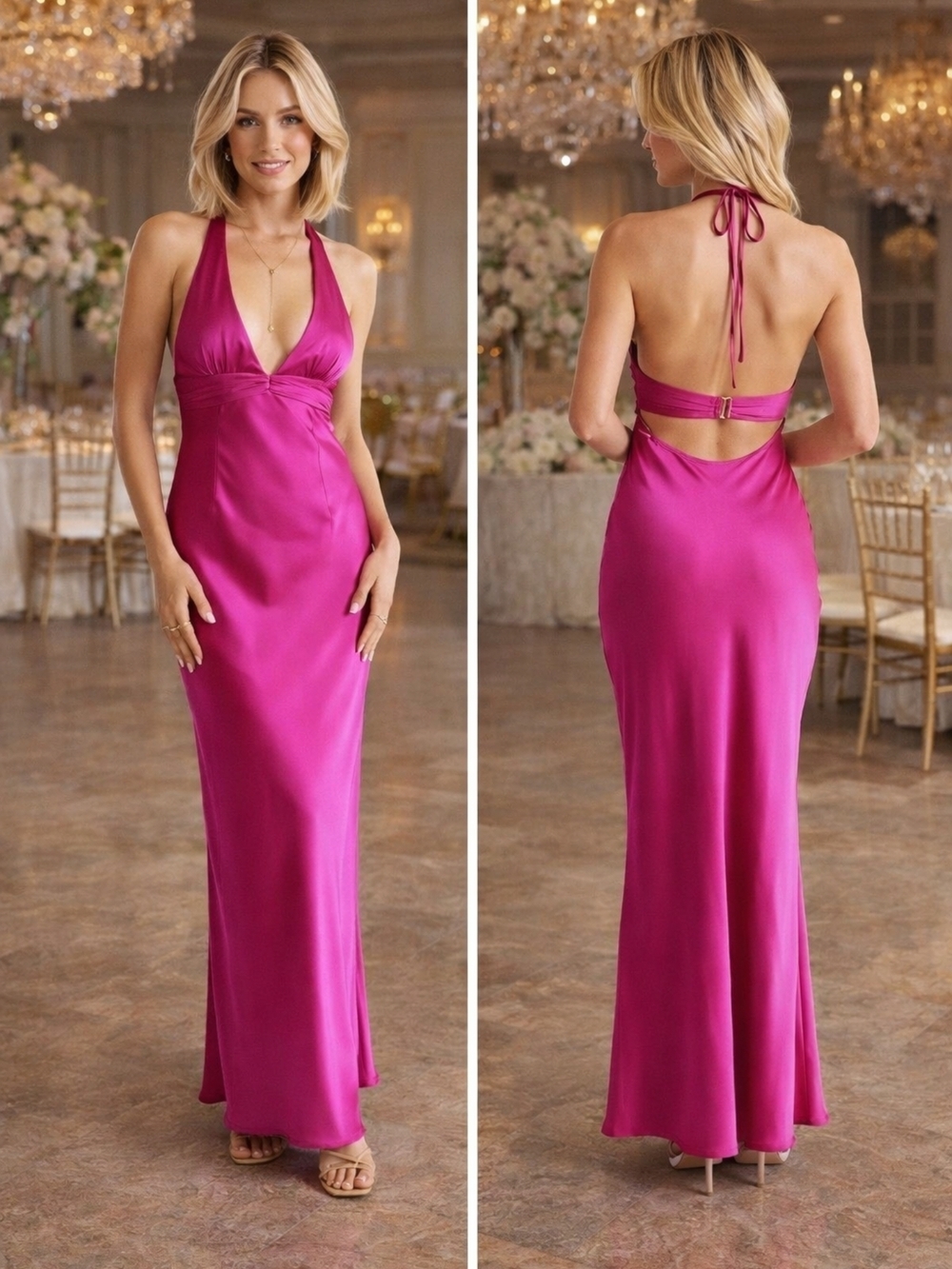 Princess Polly Satin Open Back Halter Dress Formal Prom Wedding Size 10